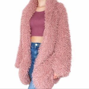 Plush Faux Fur Open-Front Coatigan in Dusty Rose size medium